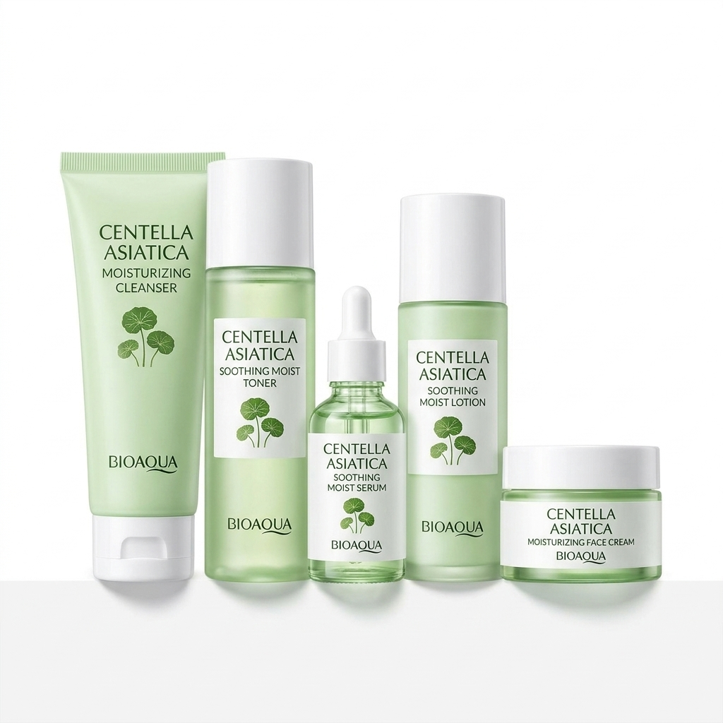 Kit skincare Centella Asiática Beauty Supply, foto de estudio